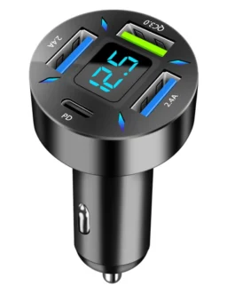 66W 4-Port USB PD سيارة شاحن Adapter Dual 2.4A USB-A PD QC3.0 Fast Charging with Blue LED