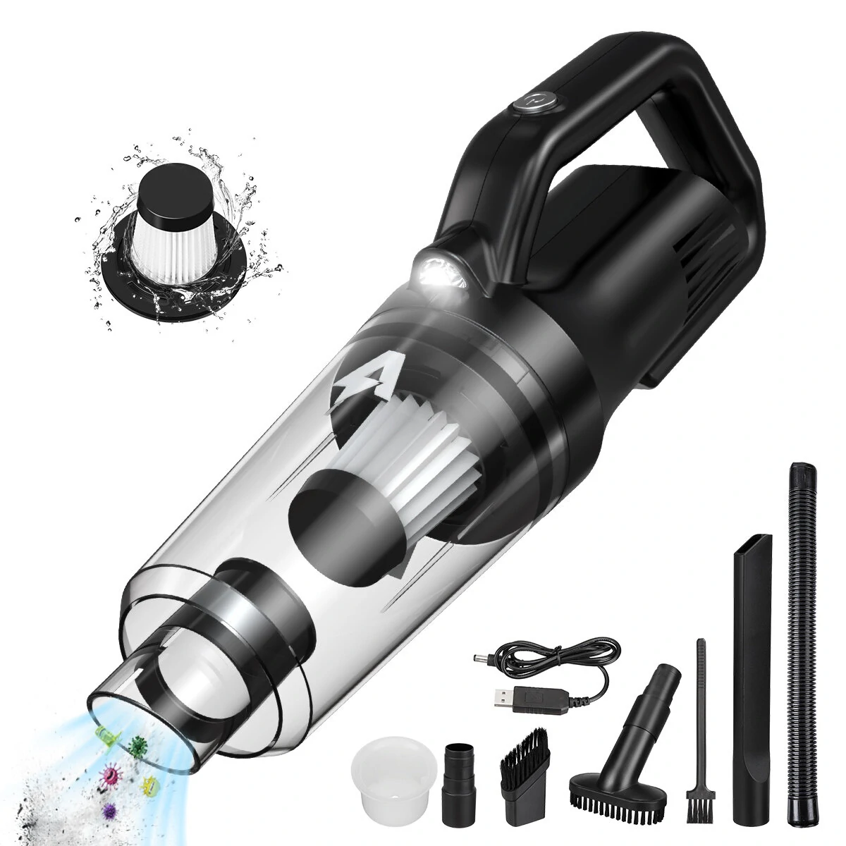 Andeman 8000Pa 120W مكنسة كهربائية محمولة لاسلكية LED بشحن مزدوج الوضع منظف جاف ومبلل لسيارات