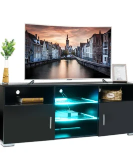 Hommpa LED TV Cabinet Stand TV 5 Open Layers and 2 Door-Push Bookshelf Files أرفف تخزين الكتب مع 4 أوضاع للتلفزيونات حتى 65 بوصة LED ضوء
