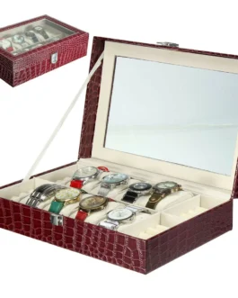 صندوق ساعة فاخر على طراز التمساح البني مع 12 فتحة ووسادة