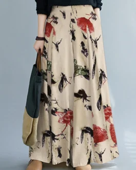 بنطال نسائي أنيق واسع الساق بطبعة زهور مع جيوب جانبية - قطعة أساسية عصرية عصرية