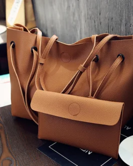 قطعتان من جلد النساء كبير الكتف حقيبة تسوق محفظة حقيبة يد حمل