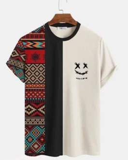 قمصان رجالي بلونين عرقي وجه مبتسم بأكمام قصيرة