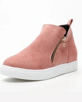 للنساء Plus حجم الجلد المدبوغ جولة تو زيبر عارضة أحذية الكاحل قصيرة