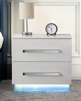 ضوء منضدة LED حديث مع درجين، منظم خزانة ملفات مكتب غرفة النوم - Woodyhome عالي اللمعان