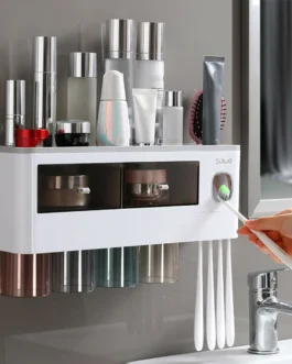 كوب حامل فرشاة الأسنان مقاوم للماء متعدد الوظائف - حامل أكواب الفم المقاوم للغبار على الحائط